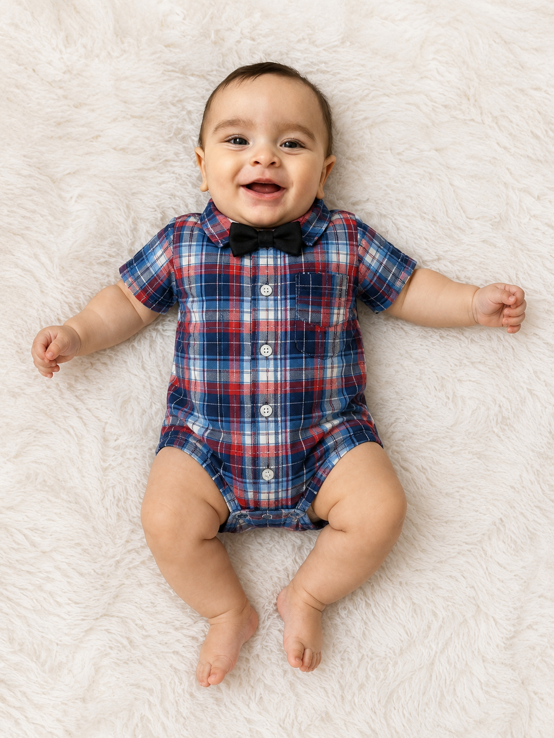 Plaid Baby Romper with Bow Tie Main image