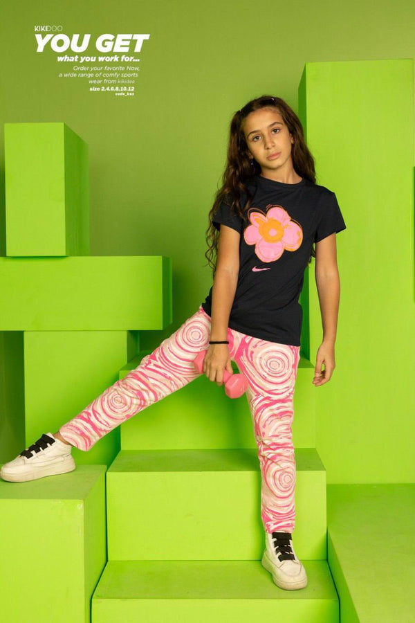 Black Flower T-Shirt & Pink Swirl Pants - Bubbles Kids WearAll