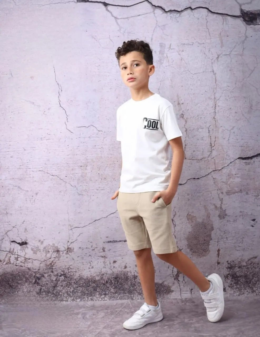 Cool Kid Set – White × Beige - Bubbles Kids WearAll