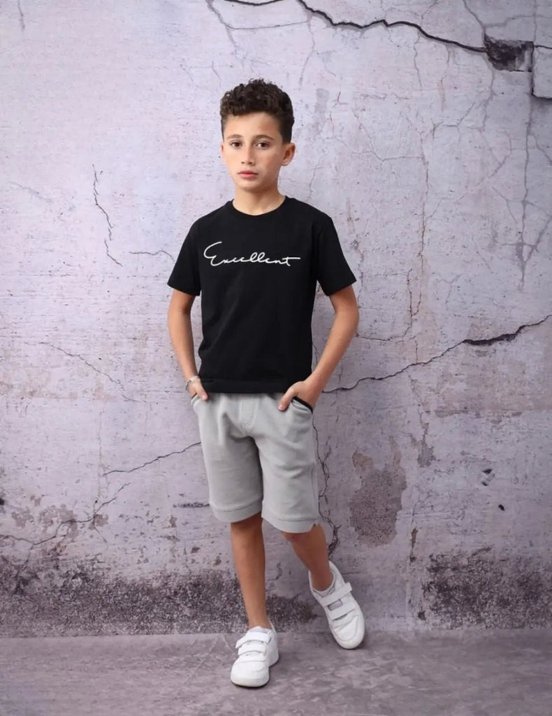Excellent Kid Set – Black × Grey - Bubbles Kids WearAll