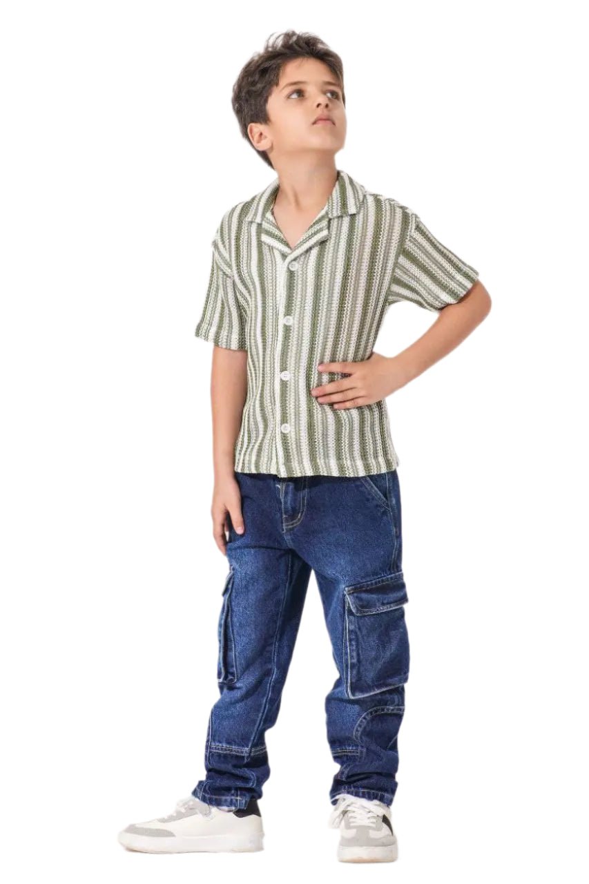 Olive Striped Knit Button - Up Shirt - Bubbles Kids WearAll Main image