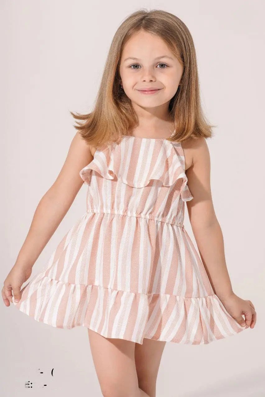 Peachy Ruffle Striped Baby Dress - Bubbles Kids WearAll Main image