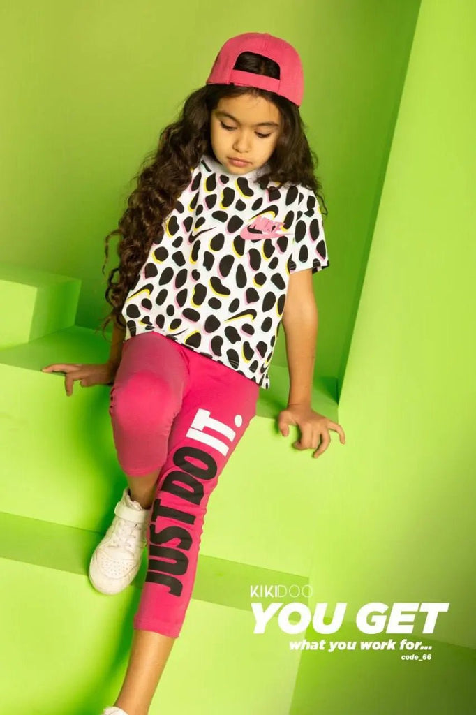 Polka Dot T-Shirt & "JUST DO IT" Pink Leggings - Bubbles Kids WearAll