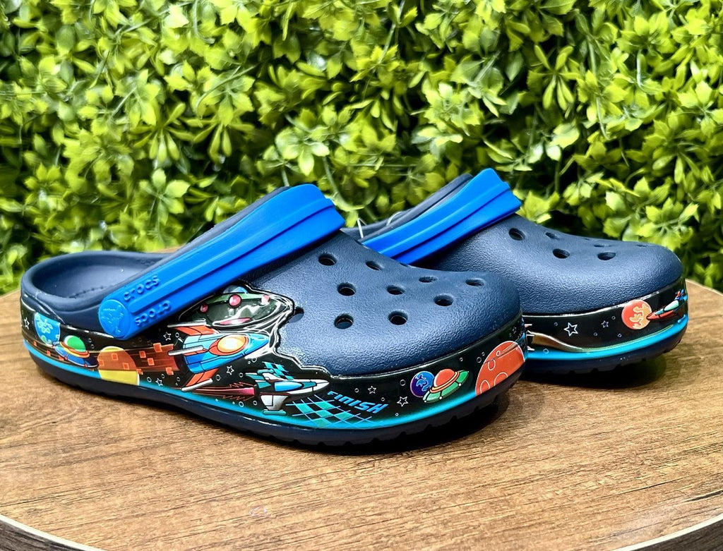 space war crocs - blue - Bubbles Kids WearAll