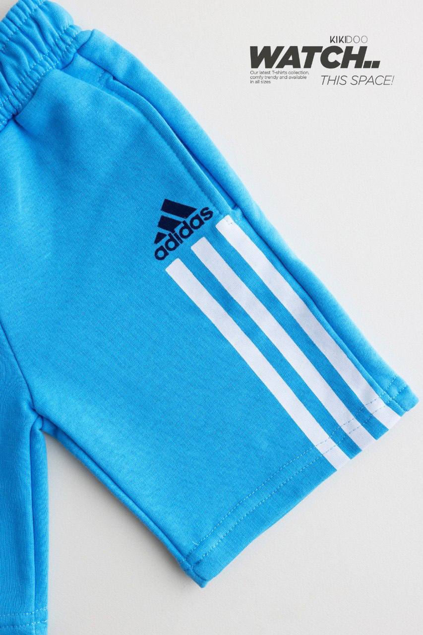 White ADIDAS Rainbow Logo T-Shirt + Light Blue ADIDAS Shorts - Bubbles Kids WearAll