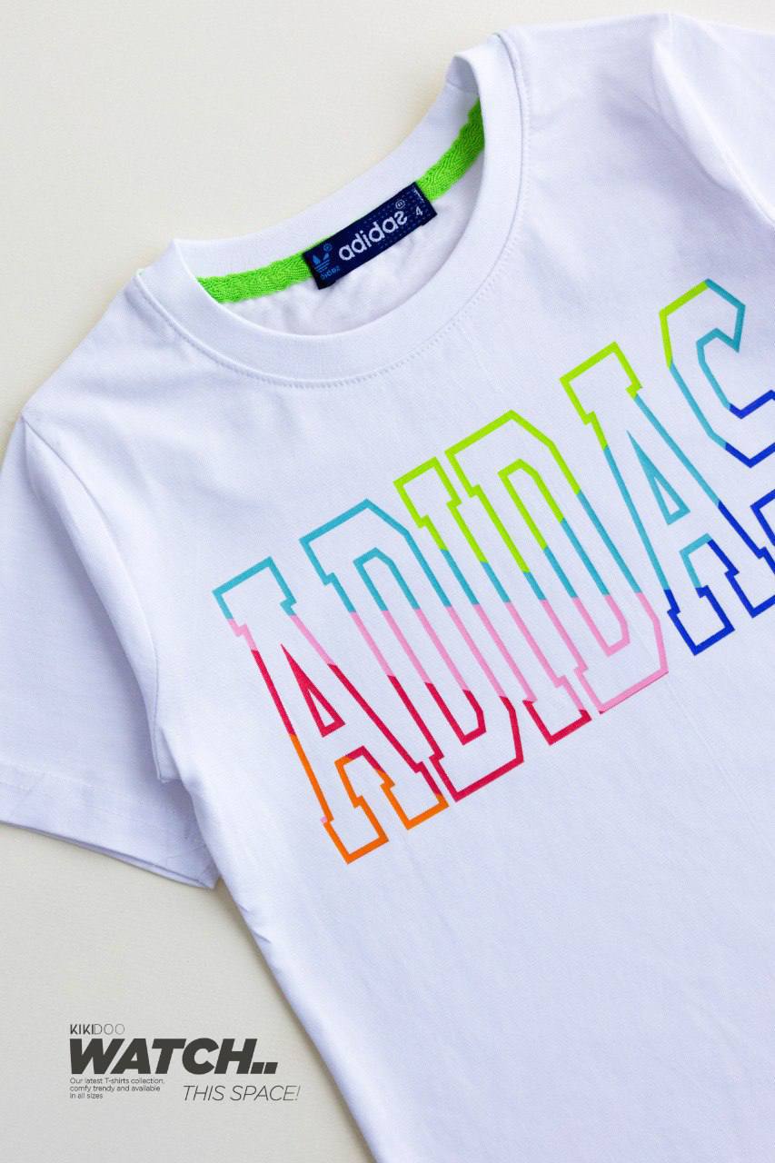 White ADIDAS Rainbow Logo T-Shirt + Light Blue ADIDAS Shorts - Bubbles Kids WearAll