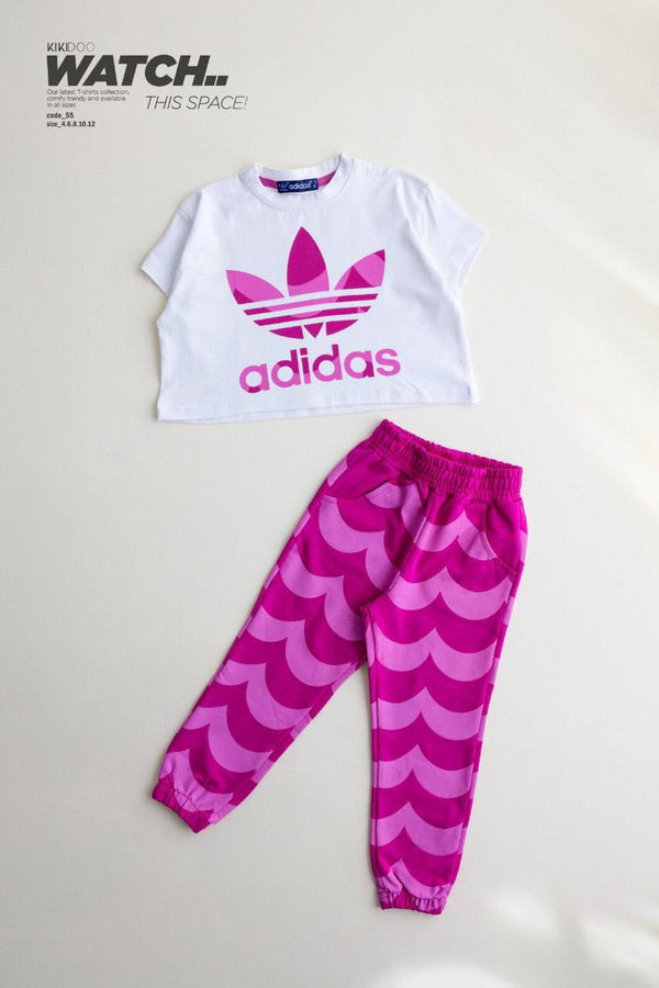 White T-Shirt & Patterned Pink Pants - Bubbles Kids WearAll