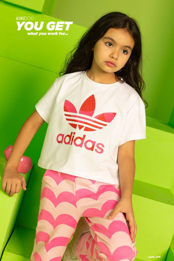 White T-Shirt & Patterned Pink Pants - Bubbles Kids WearAll
